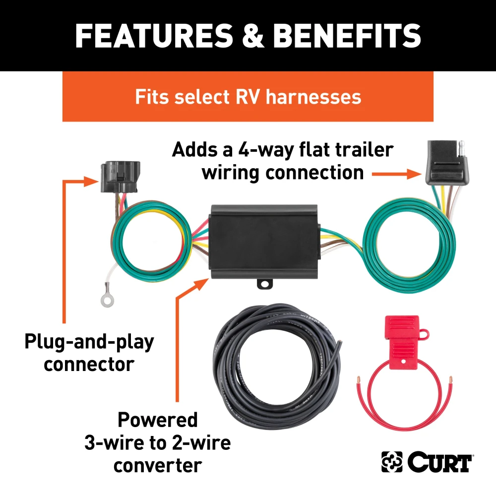CURT towed-vehicle RV harness for easy vehicle connection with plug-and-play design