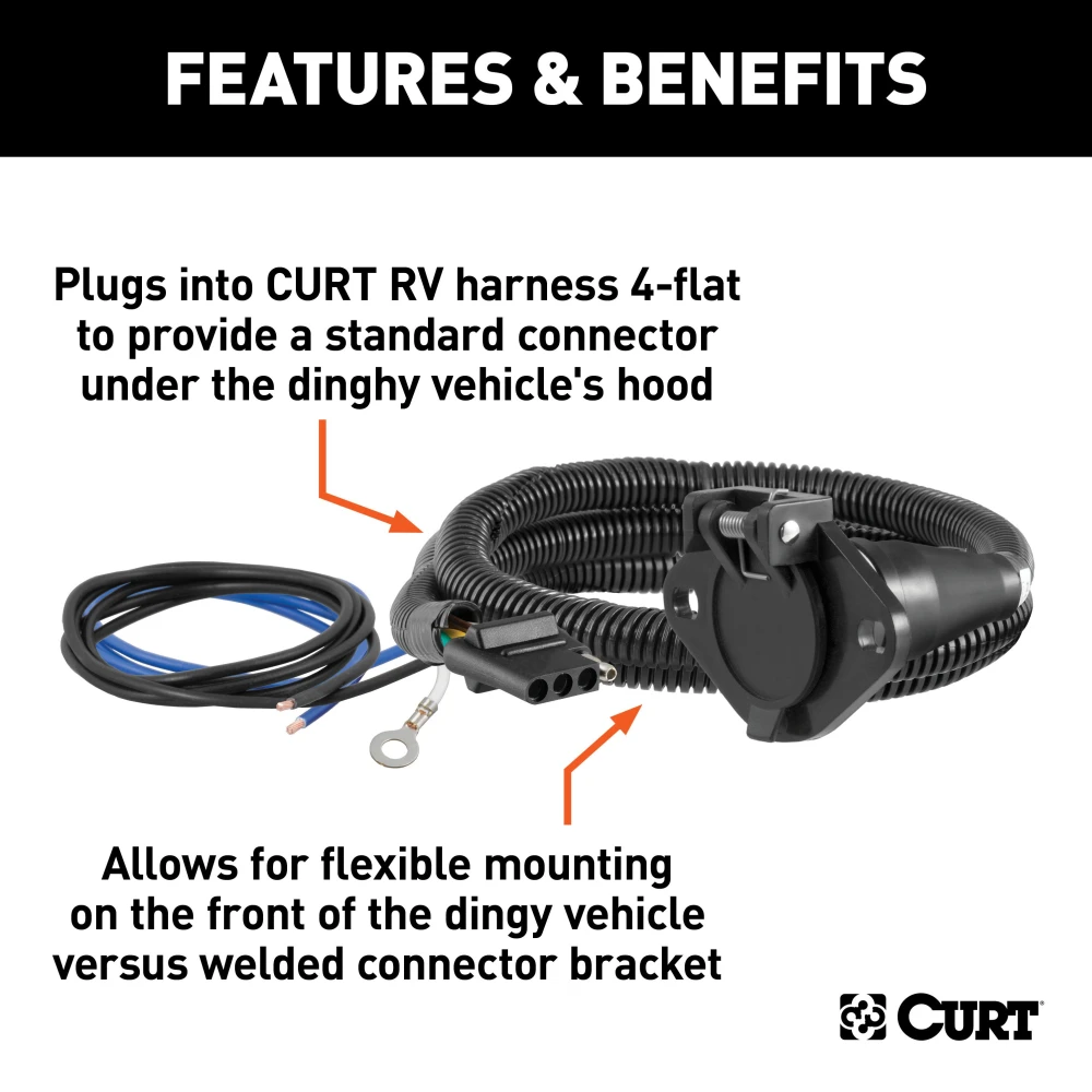 CURT electrical adapter for connecting 4-way flat trailer plug to 6-way round socket