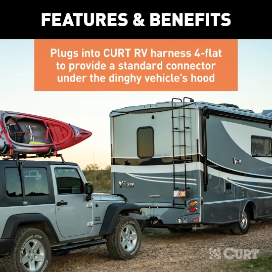 CURT electrical adapter for connecting 4-way flat trailer plug to 6-way round socket