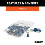 CURT vinyl-insulated ring terminals pack for 16-14 gauge wiring and 1/4 inch stud.