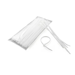 Package of 100 CURT 7-1/4 inch white nylon zip ties for secure cable management.