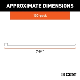 Package of 100 CURT 7-1/4 inch white nylon zip ties for secure cable management.