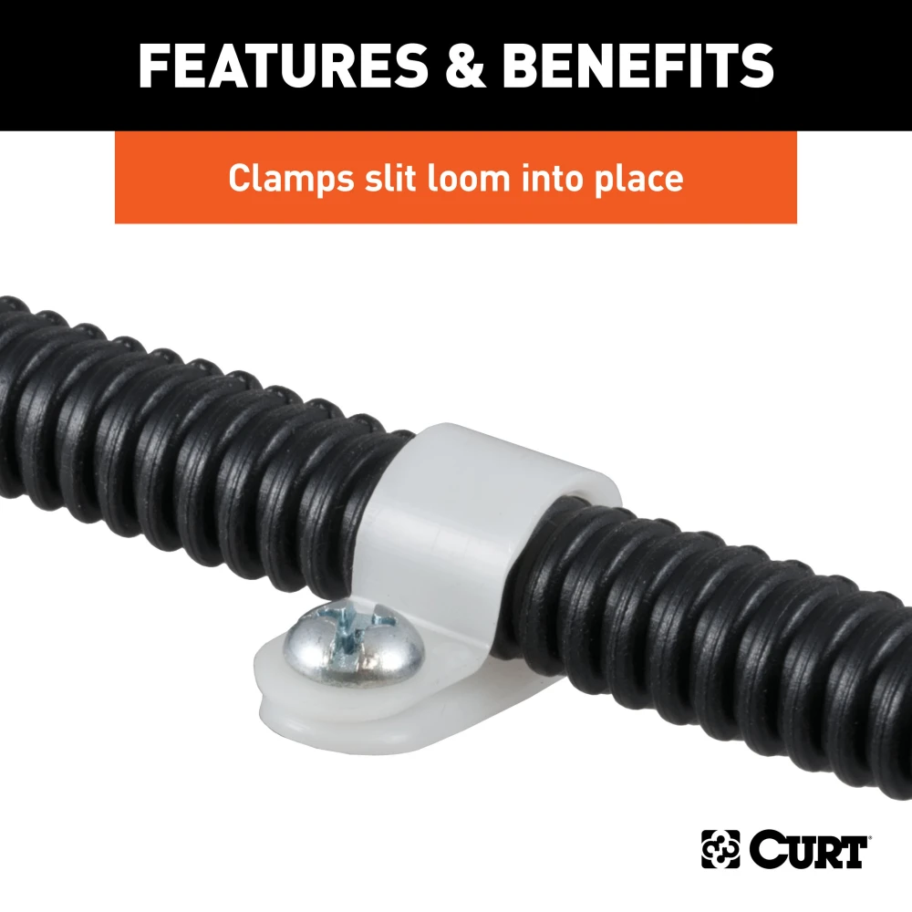25 CURT white nylon loom clamps for securing trailer wiring and protecting against vibration and damage.