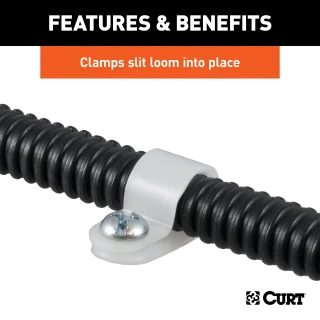 25 CURT white nylon loom clamps for securing trailer wiring and protecting against vibration and damage.