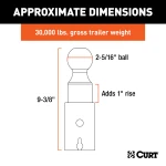 CURT Double Lock gooseneck riser ball, 2-5/16 inch diameter, provides secure towing with extra clearance.