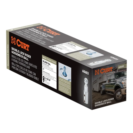 CURT Double Lock gooseneck riser ball, 2-5/16 inch diameter, provides secure towing with extra clearance.