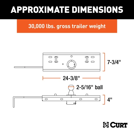 CURT gooseneck hitch with 30,000 LB capacity and double locking pins