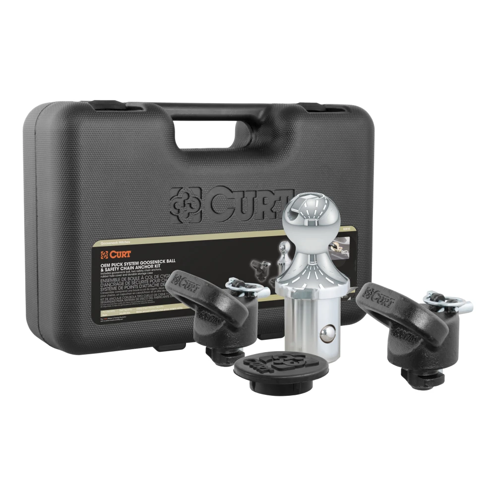 CURT OEM puck gooseneck ball and safety chain kit for Ram trucks, designed for 30K towing.