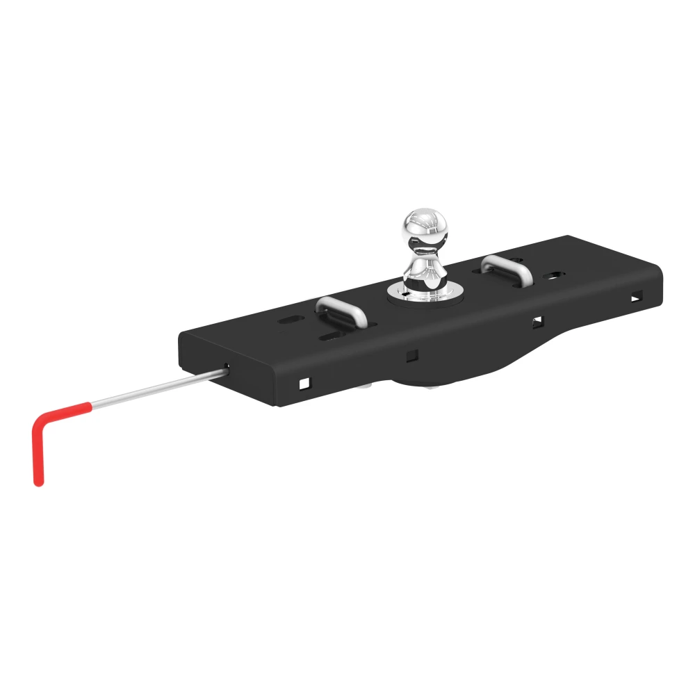 CURT Double Lock EZr gooseneck hitch with flip-and-store ball for 30,000 lbs. towing capacity.
