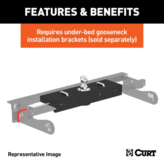CURT Double Lock EZr gooseneck hitch with flip-and-store ball for 30,000 lbs. towing capacity.