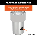 CURT OEM puck system gooseneck ball, compatible with Chevrolet, Ford, GMC, and Ram trucks, rated for 38,000 lbs.