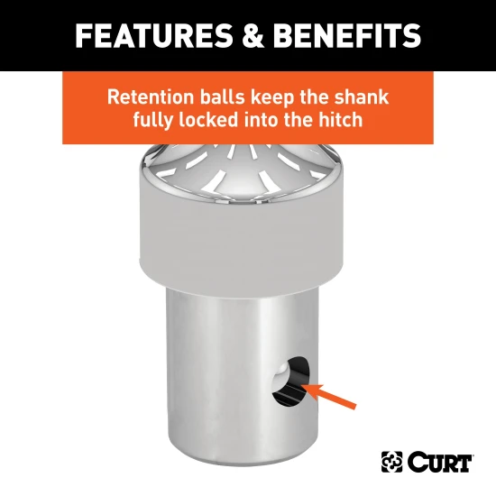 CURT OEM puck system gooseneck ball, compatible with Chevrolet, Ford, GMC, and Ram trucks, rated for 38,000 lbs.