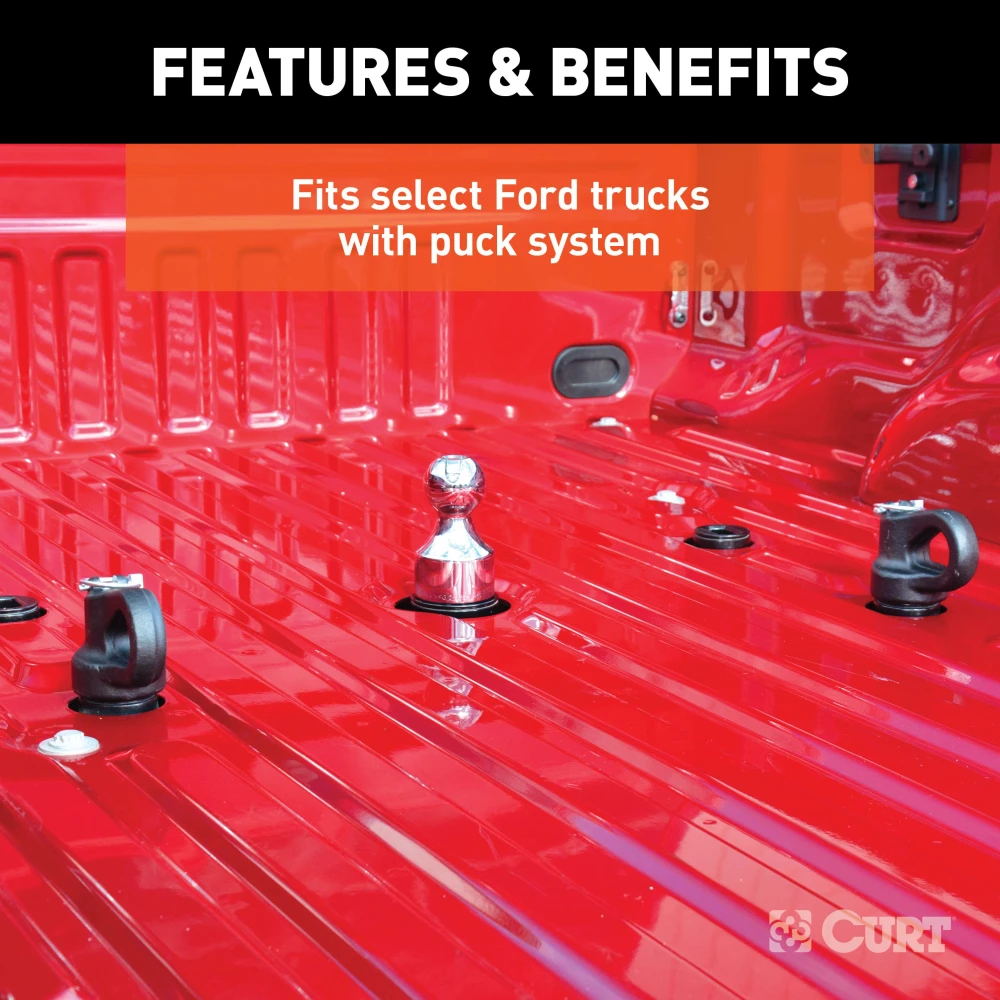 CURT OEM puck system gooseneck ball with chrome finish, compatible with certain pickups.