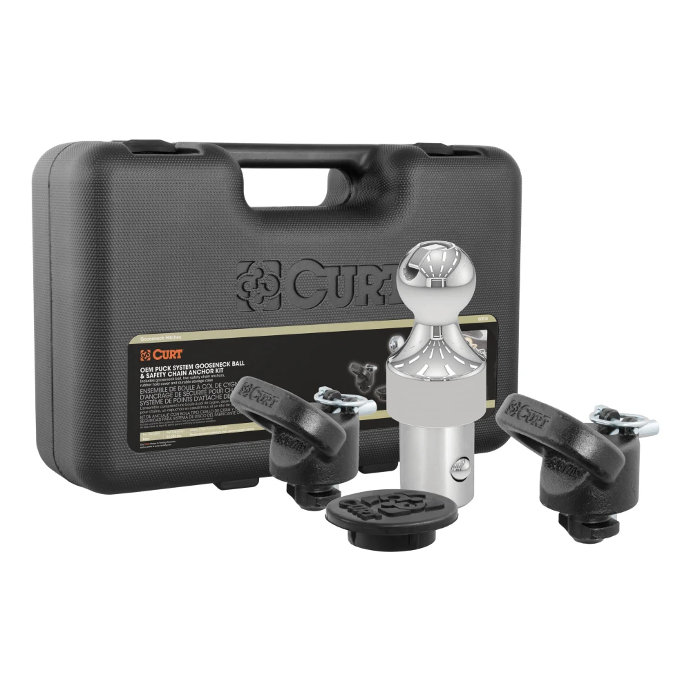 CURT OEM puck system gooseneck ball and safety chain anchor kit for Ram trucks.