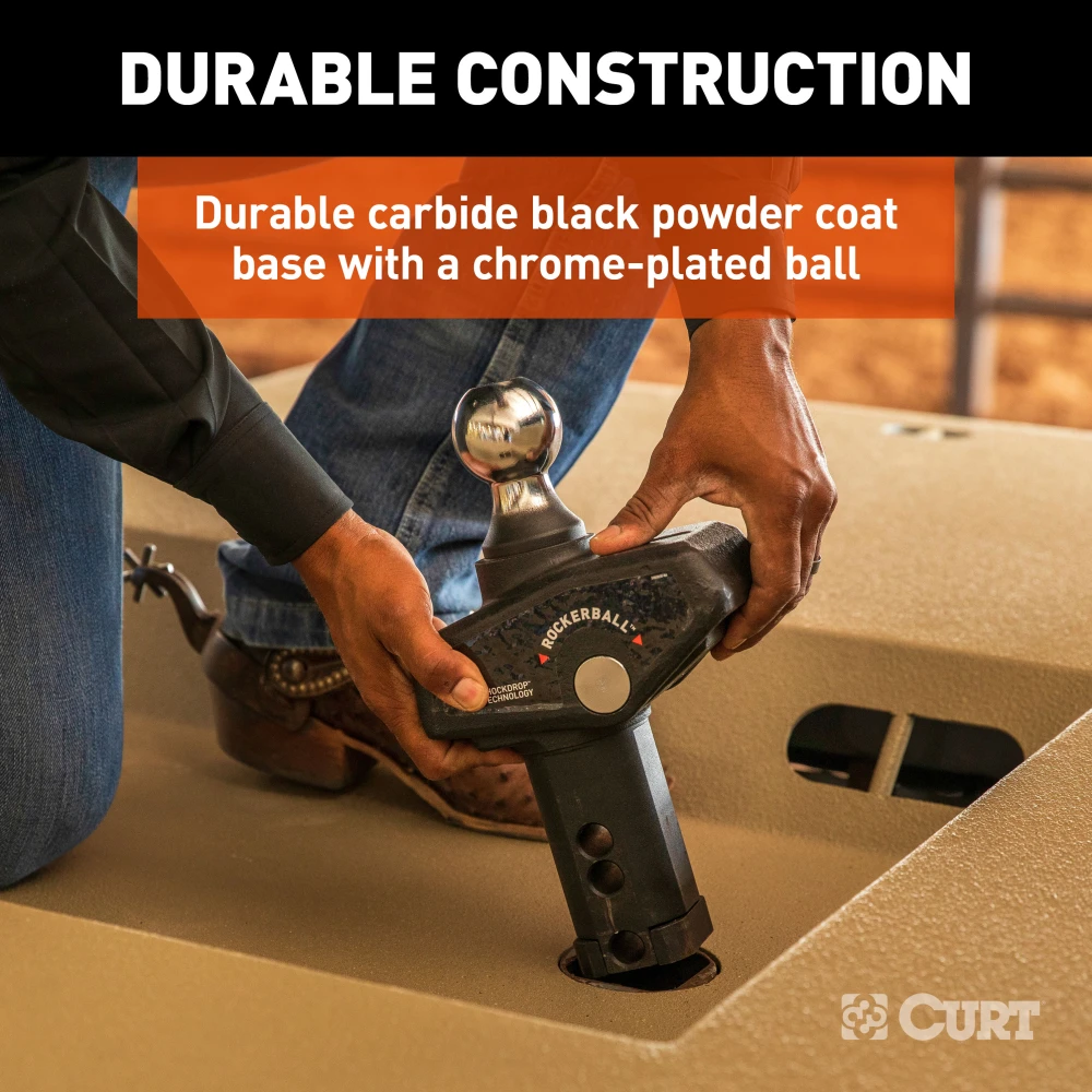 CURT RockerBall hitch ball with ShockDrop technology for smooth towing