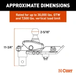 CURT RockerBall multi-fit gooseneck ball with 4-inch offset and ShockDrop technology.