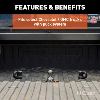 CURT OEM puck system gooseneck safety chain anchors in a truck bed for towing