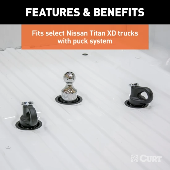 CURT OEM puck system gooseneck safety chain anchors in a truck bed for towing