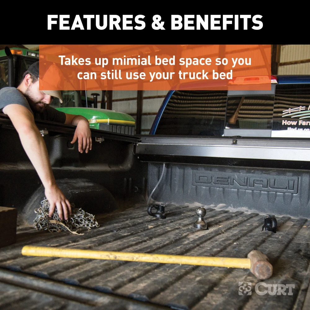 CURT 30K gooseneck puck system kit with ball, anchors, cover, and storage case for select truck models.