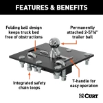 CURT folding ball gooseneck hitch installed on truck, showcasing fold-down design and chrome-plated ball.