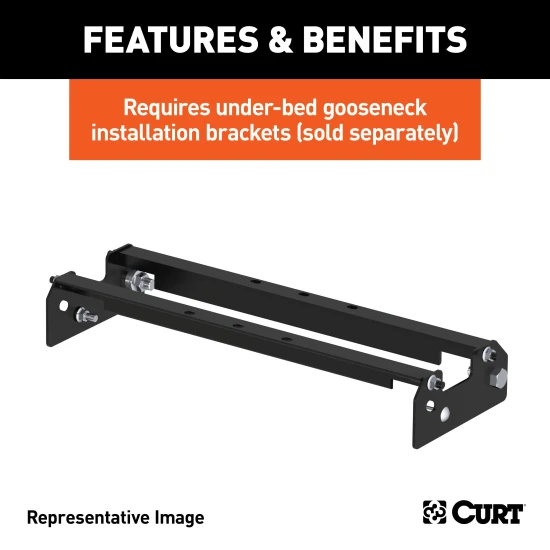 CURT folding ball gooseneck hitch installed on truck, showcasing fold-down design and chrome-plated ball.