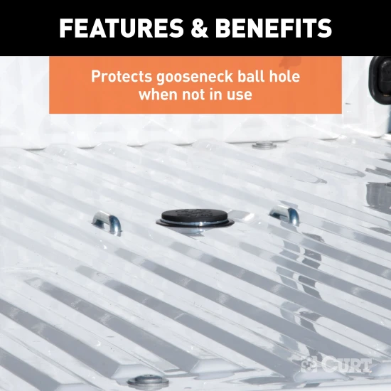 Black rubber gooseneck hitch cap protecting truck bed gooseneck ball