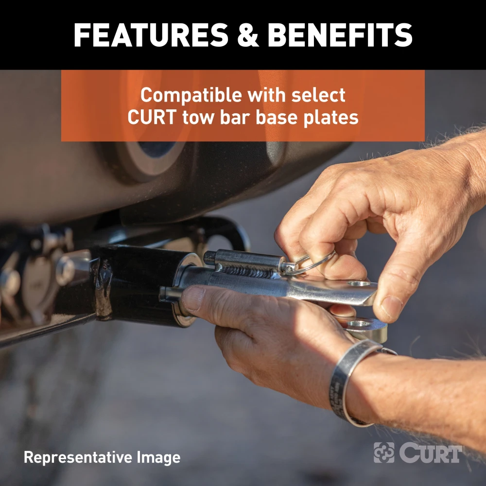 CURT tow bar attachment tab with auto-locking pin and pull-pin