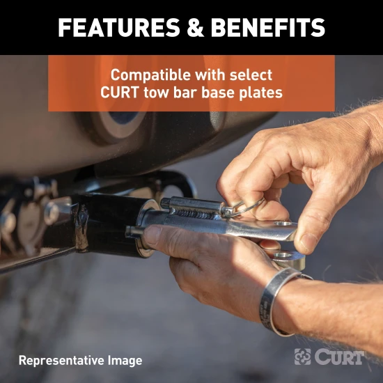 CURT tow bar attachment tab with auto-locking pin and pull-pin