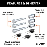 CURT Rambler tow bar lock set securing RV and towed vehicle connection points