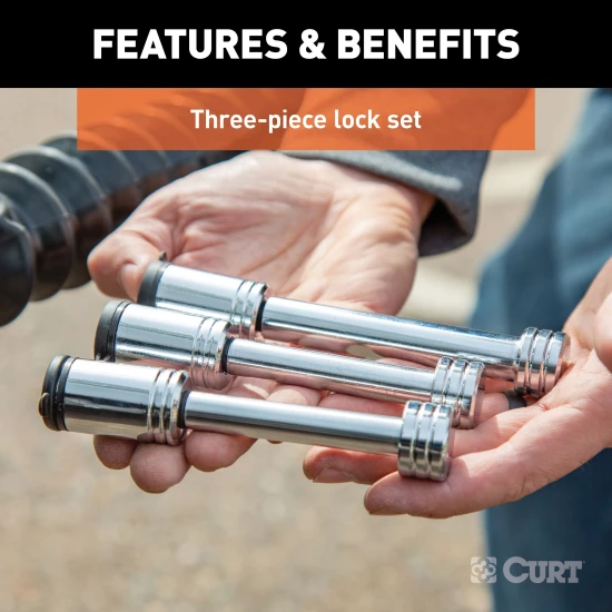 CURT Rambler tow bar lock set securing RV and towed vehicle connection points