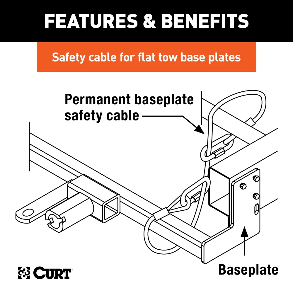 36-inch tow bar base plate safety cable with vinyl coating, rated for 3,500 lbs