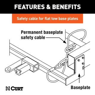 36-inch tow bar base plate safety cable with vinyl coating, rated for 3,500 lbs