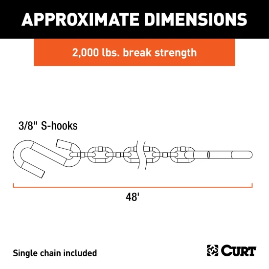 CURT safety chain with zinc-plated finish and sturdy S-hooks, 48 inch length