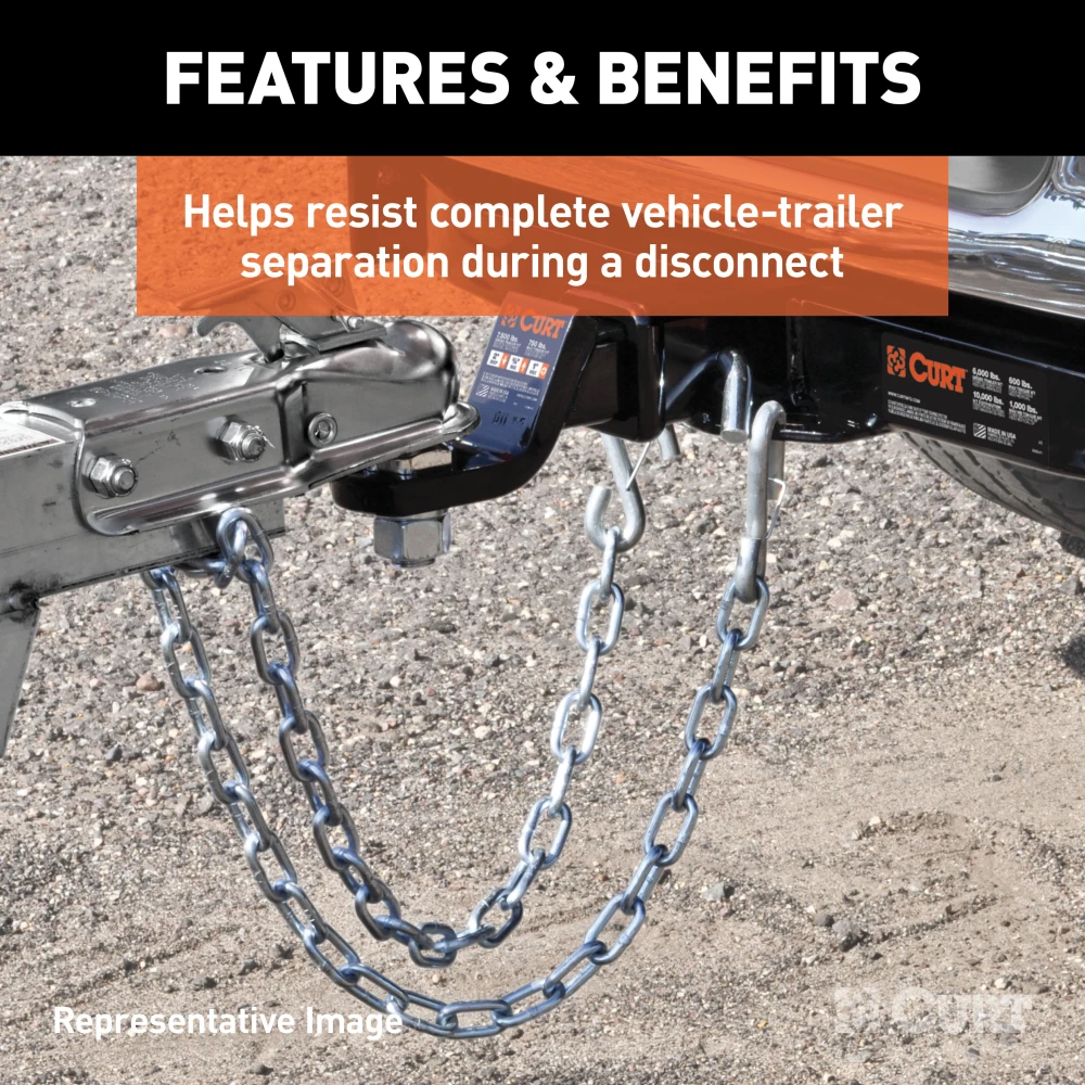CURT safety chain with zinc-plated finish and sturdy S-hooks, 48 inch length