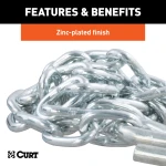 CURT safety chain with zinc-plated finish and sturdy S-hooks, 48 inch length