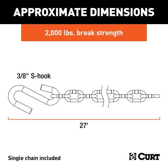 CURT safety chain with a sturdy S-hook and 27 inch length, ideal for secure towing.