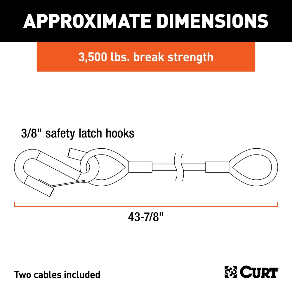 CURT safety cables, coiled design, vinyl coating, 3500 lbs break force, towing safety