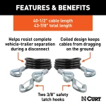 CURT safety cables, coiled design, vinyl coating, 3500 lbs break force, towing safety