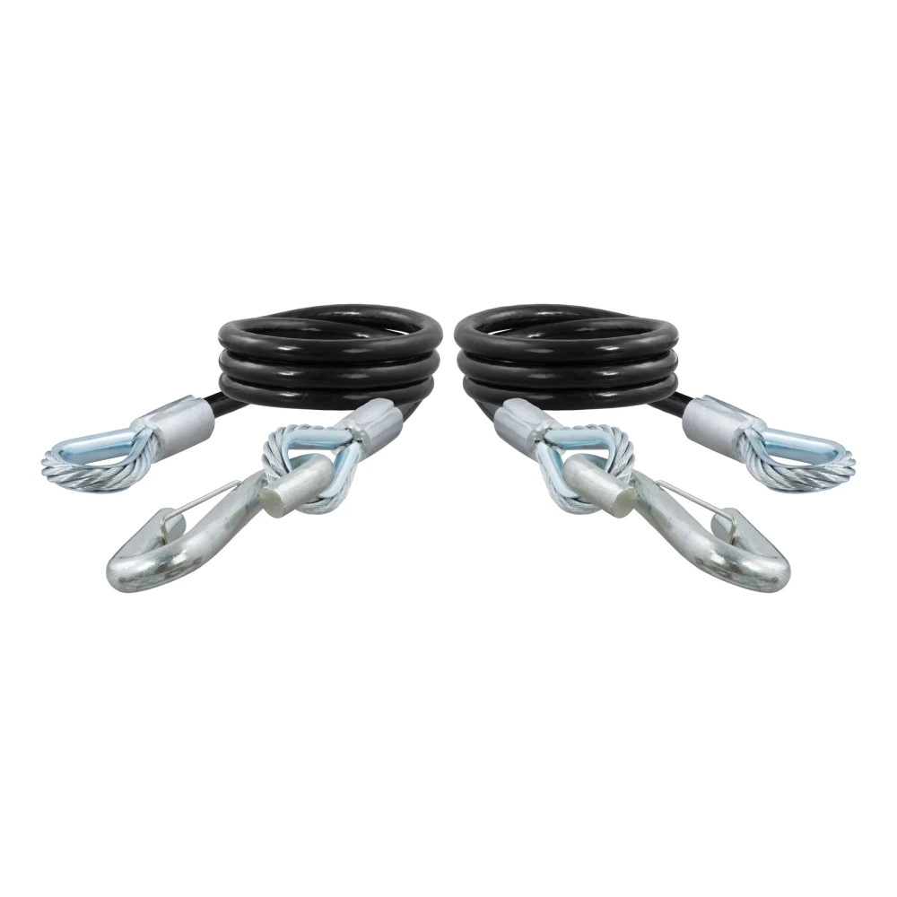 CURT safety cables coiled with vinyl coating and secured latch hooks, 7500 lbs capacity