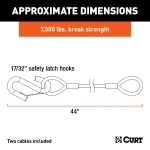CURT safety cables coiled with vinyl coating and secured latch hooks, 7500 lbs capacity