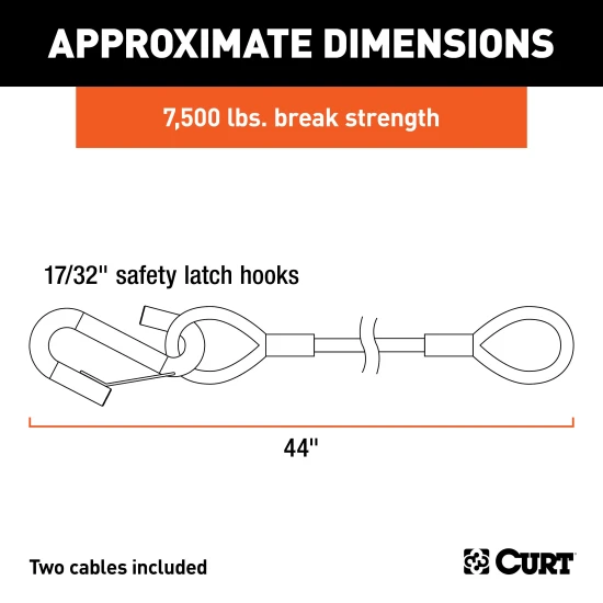 CURT safety cables coiled with vinyl coating and secured latch hooks, 7500 lbs capacity
