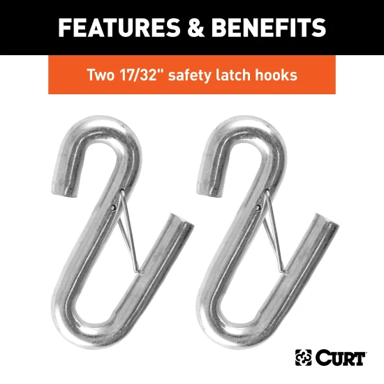 CURT safety cables coiled with vinyl coating and secured latch hooks, 7500 lbs capacity