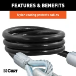 CURT safety cables coiled with vinyl coating and secured latch hooks, 7500 lbs capacity