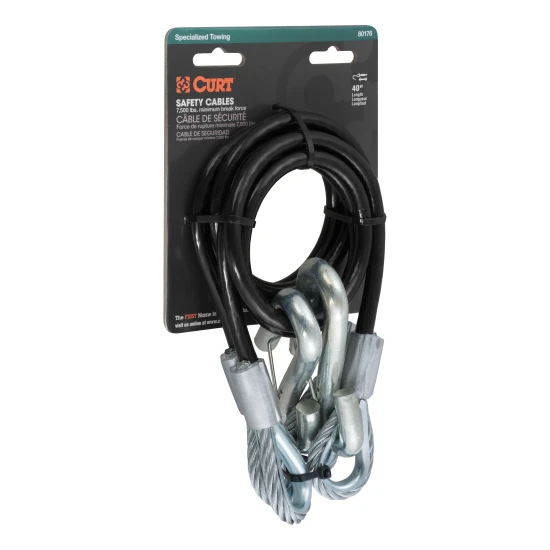 CURT safety cables coiled with vinyl coating and secured latch hooks, 7500 lbs capacity