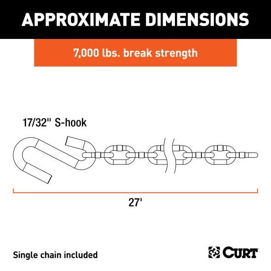 CURT Safety Chain featuring a 7,000 lbs capacity with attached S-hook for secure trailer towing