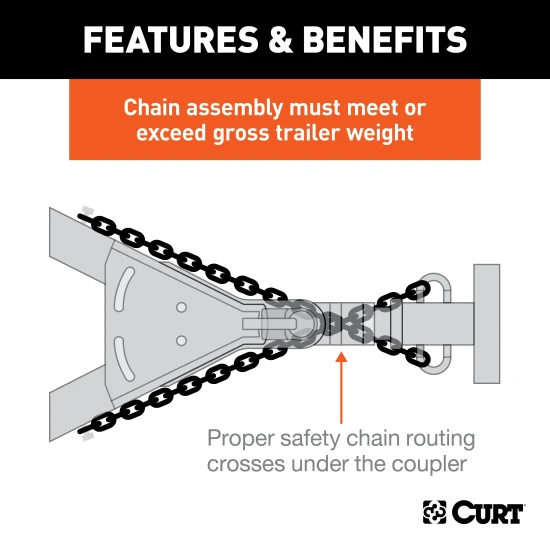 CURT Safety Chain featuring a 7,000 lbs capacity with attached S-hook for secure trailer towing