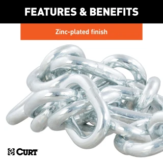 CURT Safety Chain featuring a 7,000 lbs capacity with attached S-hook for secure trailer towing