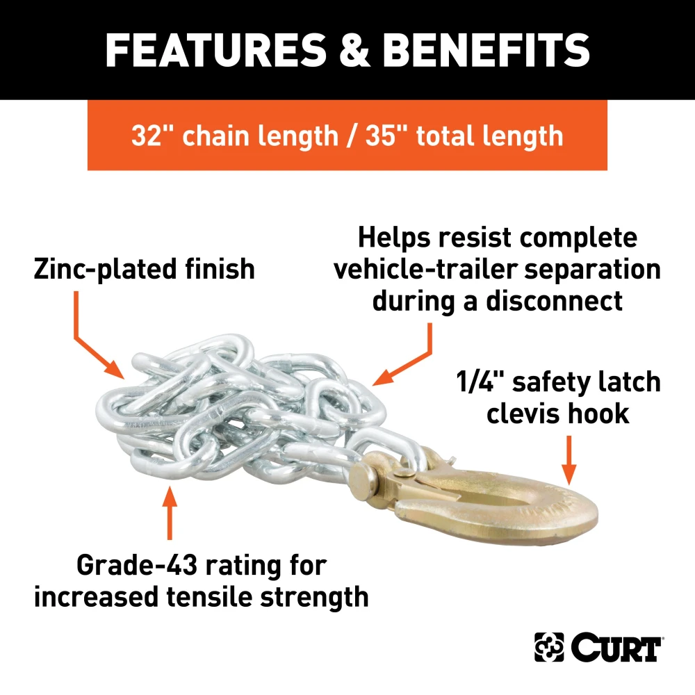 High-quality CURT safety chains with clevis hooks for reliable towing