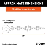 CURT grade-70 certified steel safety chain with clevis hook, 12,600 lbs capacity