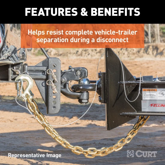 CURT grade-70 certified steel safety chain with clevis hook, 12,600 lbs capacity